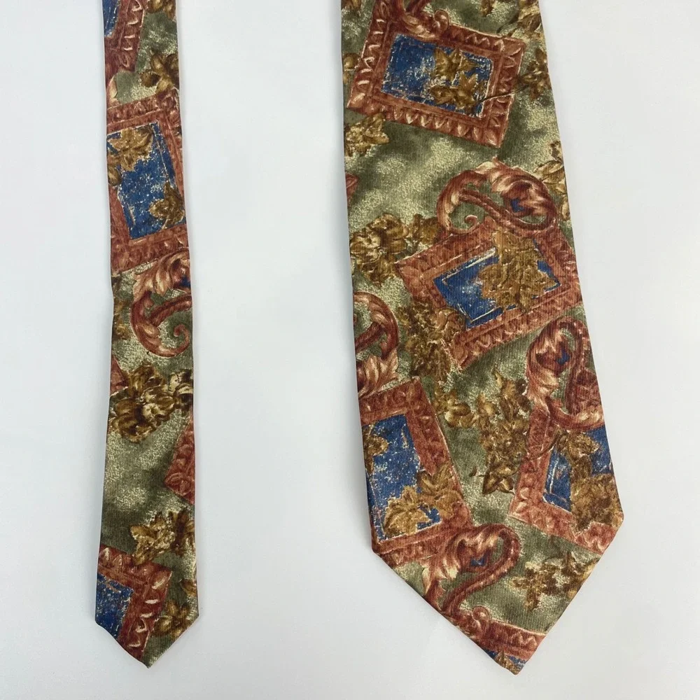 Vintage Deadstock Necktie Detailed Ornate‎ Men Tie Blue Copper Gold Silk Retro
